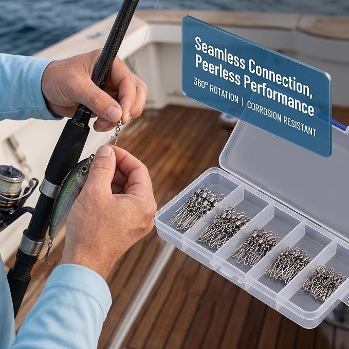110PCS Stainless Steel Barrel Snap Swivel Fishing Accessories, Premium Fishing Gear Equipment with Ball Bearing Swivels Snaps Connector for Quick Connect Fishing Lures