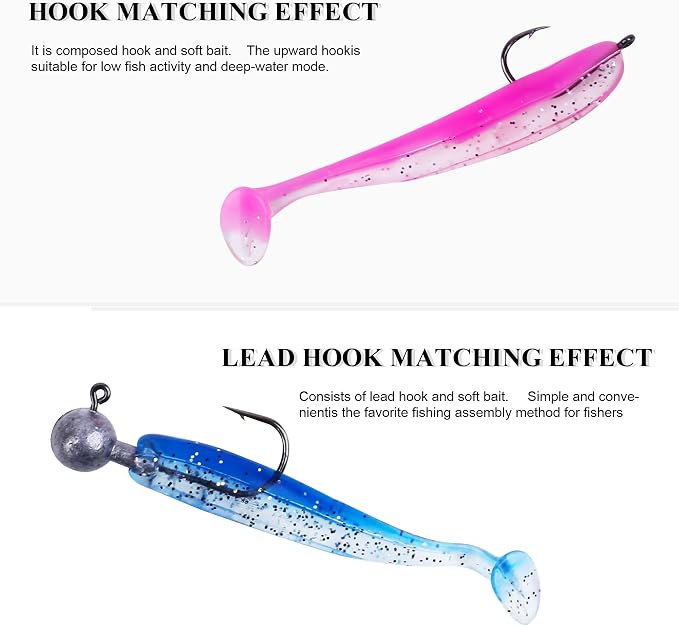 Soft Fishing Lures，90pcs Fishing Soft Plastic Lures and 5pcs Fishhook,Paddle Tail Swimbaits Soft Plastic Lures Kit for Bass Trout Walleye Crappie