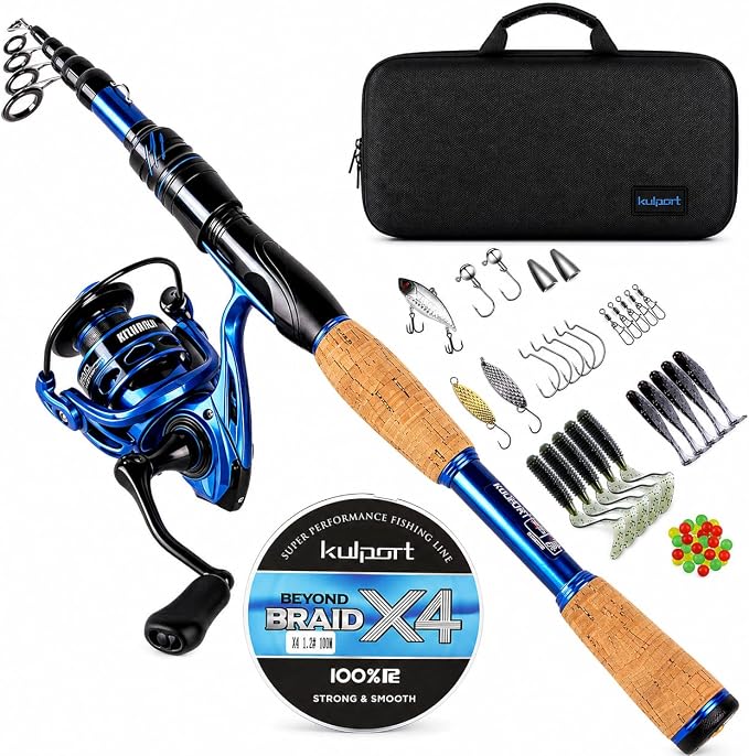 Fishing Rod and Reel Combo, Fishing Full kit Include Fishing Lures, Fishing Accessories,Portable Travel Kit with Carrier Bag for Freshwater Saltwater