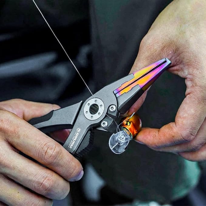 Fishing Pliers for Saltwater & Freshwater, with line Cutter, 6 or 7.5 inch, Hook Remover Pliers, SUS420 Jaws with Titanium Coating, Tungsten Carbide Cutter (Natural, 7.5 inch)