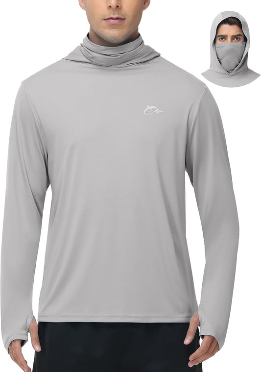 FISHEAL Men's Performance Fishing Hoodie Shirt - UPF 50+ Sun Protection Long Sleeve Thumbholes Shirts with Neck Gaiter