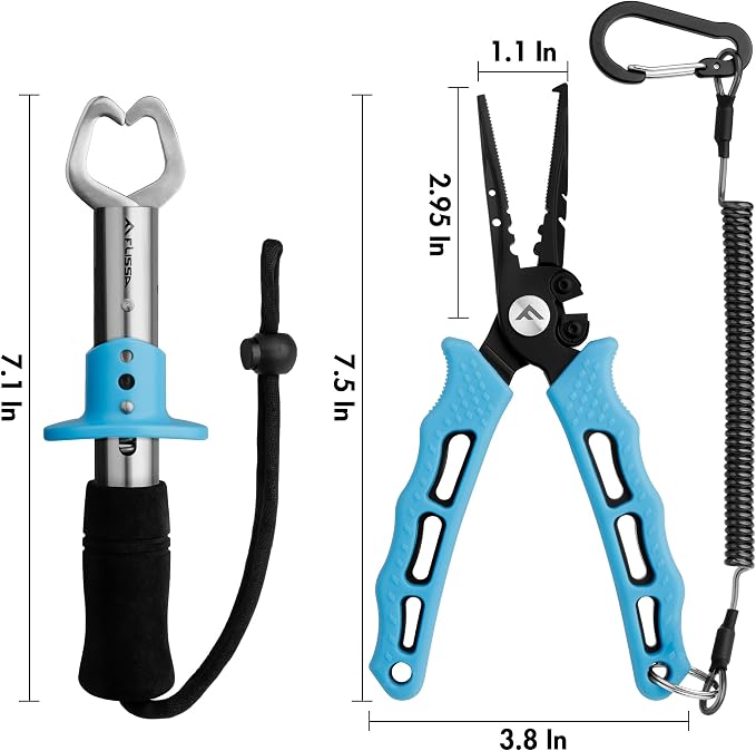 FLISSA Fishing Pliers, Fish Gripper, 2PCS Fishing Tool Kit Includes Multifunctional Fishing Pliers Hook Remover with Sheath and Stainless Steel Fish Lip Gripper, Fishing Gift