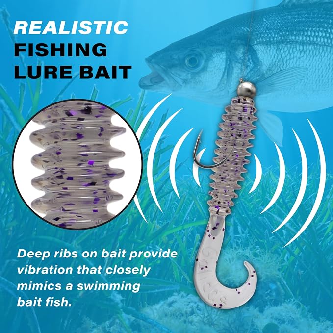 Galida's Grubz Soft Plastic Fish Bait Lures for Fishing | Fishing Bait Lure with Deep Ribs | Great for Beginners and Advanced Fishermen