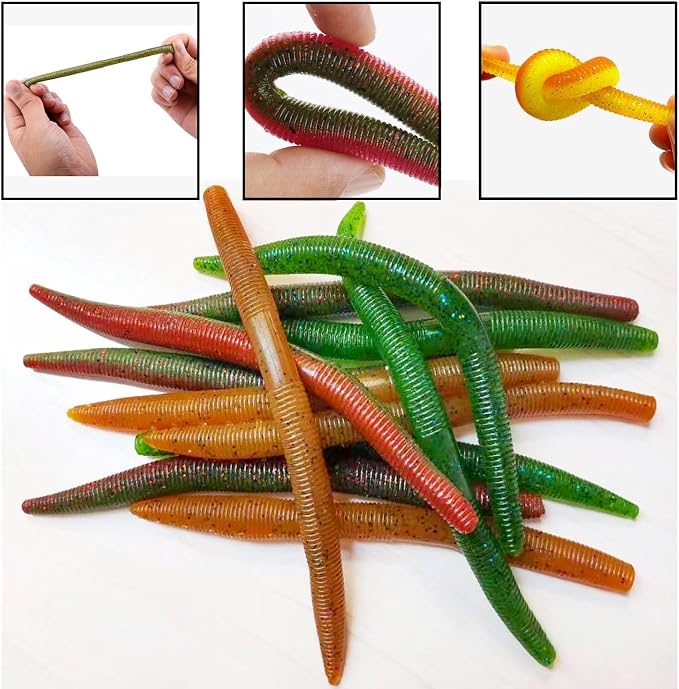 Senko Bait, 12PCS Fishing Soft Plastic Lures, 5.71inch Worms Bass Fishing Lure Kit Rubber Stick Baits with Salt for Wacky Rig Saltwater Freshwater