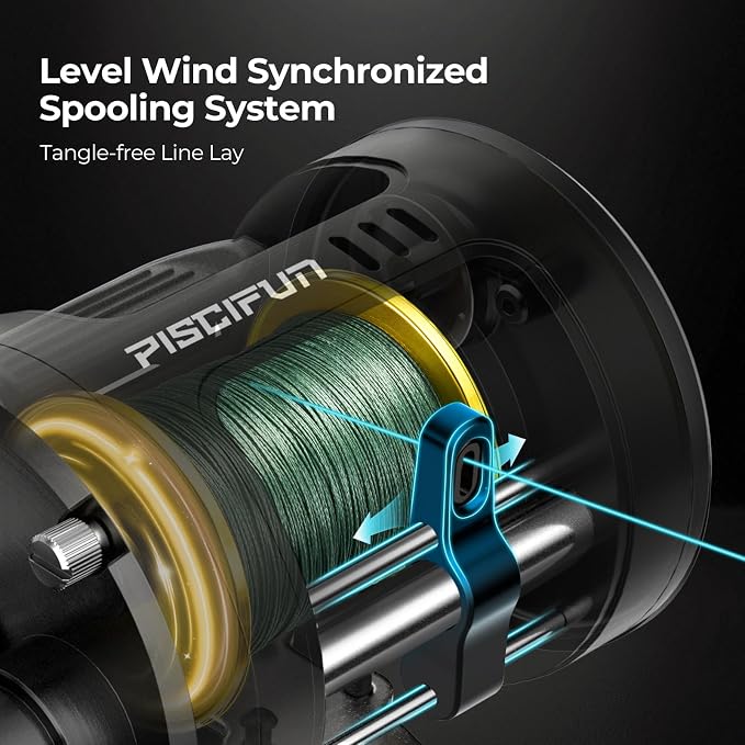 Piscifun Chaos Pro Baitcasting Fishing Reel, CNC Machined Aluminum Body Round Catfish Reel with 25LB Max Drag, Waterproof Trolling Reel with Level Wind & Magnetic Braking System for Lake & Saltwater