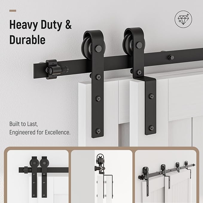 4-14FT Bypass Sliding Barn Door Hardware Kit Single Track System Carbon Steel Basic Roller Hanger Easy to Install Fit Double 45" Wide Doors Panels (7.5ft Single Track Bypass)