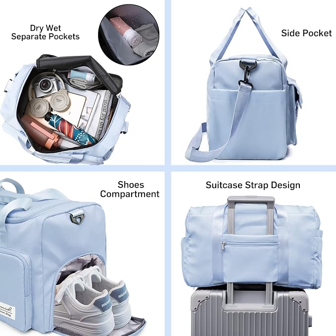 Suruid Sports Gym Duffel Bag with Shoes Compartment and Dry Wet Separated Pocket for Men and Women - Blue
