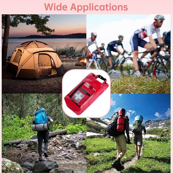 Emergency Kit for Outdoor Activities, Boating, Camping, Rafting, Fishing Waterproof Kit with Roll Top Closure and Buckles, Red