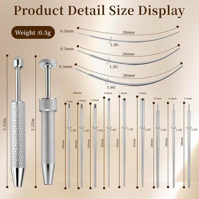Piercing Taper Ball Grabber Tool for Changing Jewelry - 14G 16G 18G 20G Stainless Steel Flat Back Earring Applicator Tool Piercing Kit for Ear/Nose/Eyebrow/Tongue/Navel/Nipple/Lip