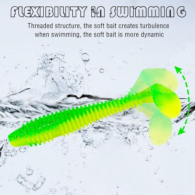 Soft Fishing Lures Kit Paddle Tail Swimbaits Plastic Worms Set Mixed Color Minnow Jerkbait Bass Lure Baitsfor Trout,Walleye,Crappie