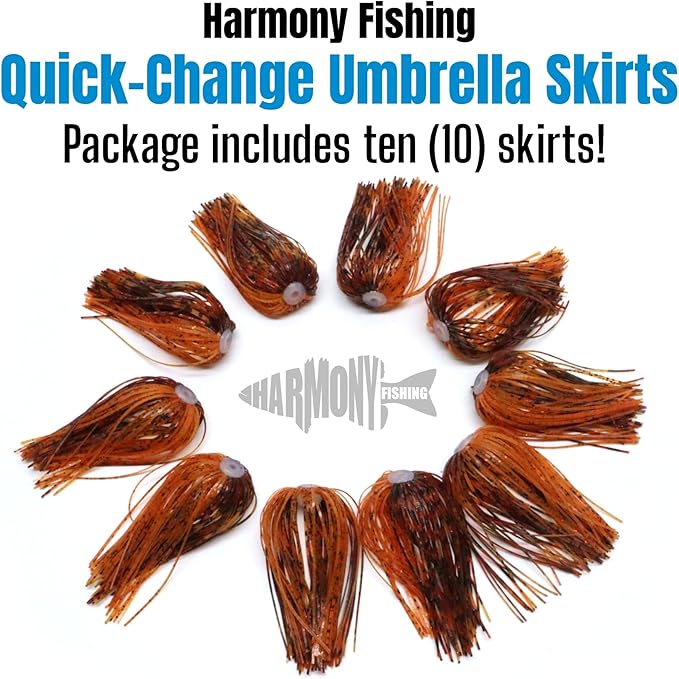 Harmony Fishing – Quick Change Umbrella Skirts for Fishing Jigs, Spinnerbaits, Buzzbaits, Lures, Baits (10 Pack)