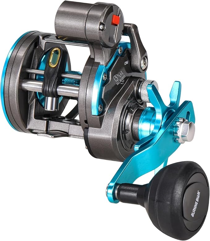Burning Shark Baitcasting Fishing Reel, Smooth Powerful Round Baitcaster Reel, Saltwater Inshore Surf Trolling Reel, Conventional Reel for Catfish, Musky, Bass, Pike