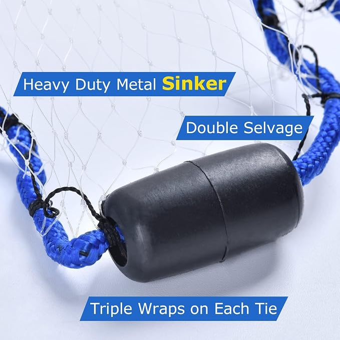 Goture American Fishing Cast Net,Casting Nets Freshwater Saltwater for Bait Fish Shrimp Trap 3ft/4ft/6ft/7ft/8ft/10ft/12ft Radius 1/4 3/8inch Mesh Size,Throw Fishing Castnet with Needle Shuttle