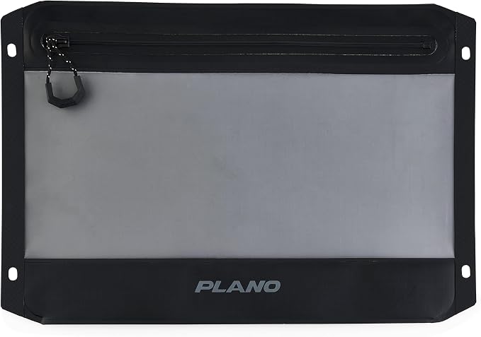Plano StowAll Waterproof Zip Pouch, Large, Charcoal, IPX7 Rated Dry Storage with Clear Window, Expandable Base, and Carabiner Loops