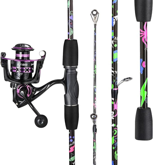 Sougayilang Fishing Rod Reel Combo, 2 Pieces Light Weight Spinning Rod with Bright Powerful Smooth Fishing Reel,Good Starter Combo for Bass Freshwater