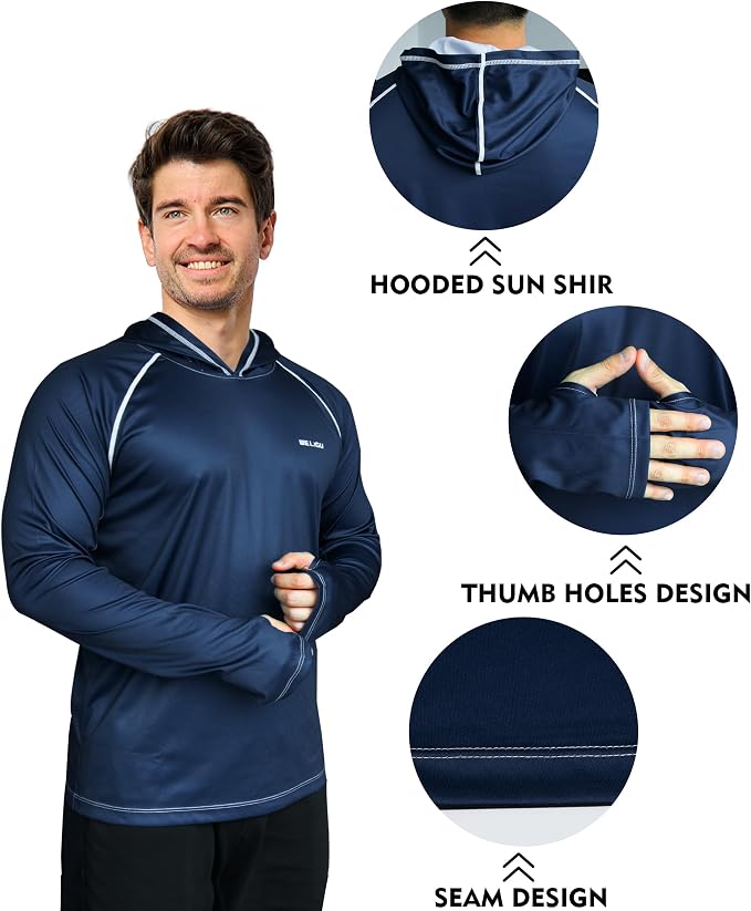 Men's UPF 50+ Sun Protection Hoodie Shirt Long Sleeve SPF Fishing Outdoor UV Hiking Lightweight Shirts