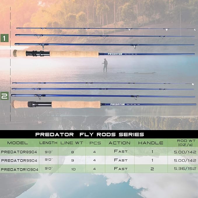 M MAXIMUMCATCH Maxcatch Predator Big Game and Saltwater Fly Fishing Rod: 7'11''/9'/9'2''/10', 4-Piece, 8/9/10/11/12 Weight