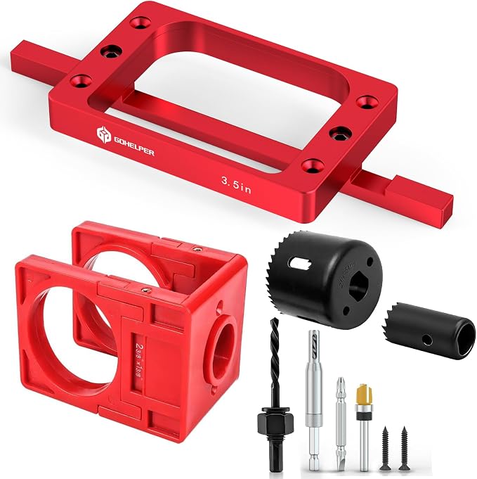 3-1/2" Fixed Size Door Hinge Jig for Door and Jamb, Aluminum Alloy Door Hinge Template Kit for Router, Mortise Jig Fits 3.5" Length 1/4" R, 5/8" R and Square Corner Hinges (3.5 in with Door Lock Kit)