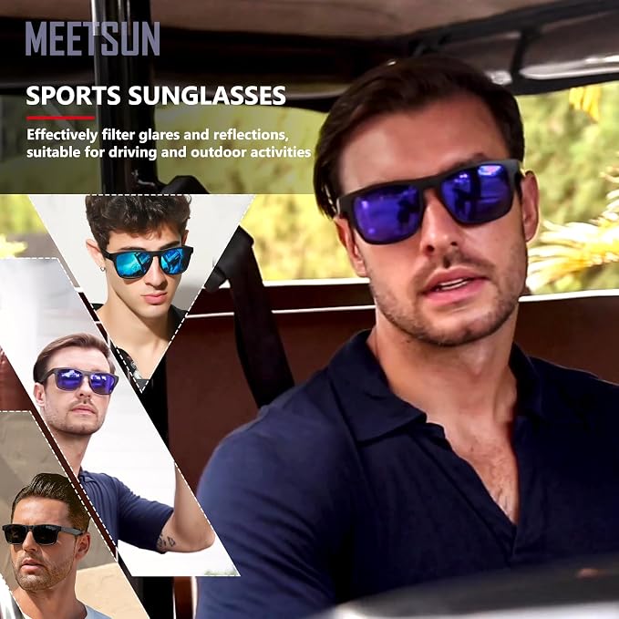 MEETSUN Polarized Sunglasses For Men Women UV Protection Square Frame Sport Fishing Driving Sunglasses