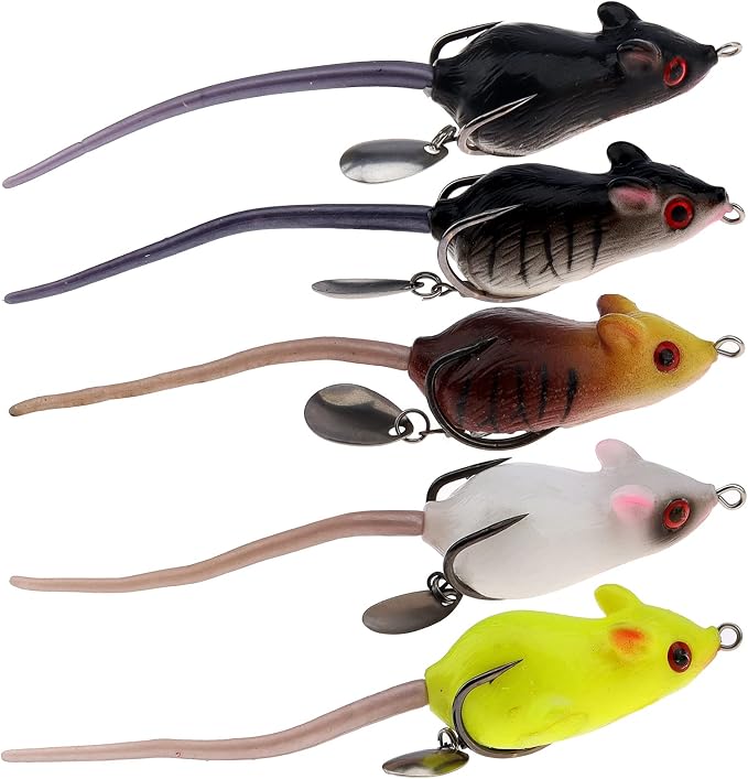 Topwater Mouse Fishing Lures, Realistic Mouse Rat Lure Baits for Bass, Trout, Catfish, Pike, Perch - Rat Lure Includes Tackle Box - Freshwater & Saltwater Angling