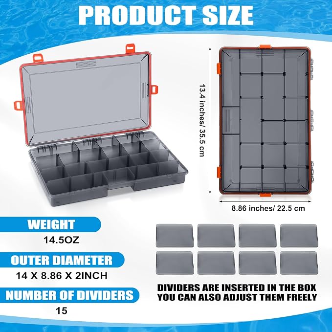 Wonderjune 6 Pack Fishing Tackle Boxes Waterproof 3600 and 3700 Tackle Trays with Removable Dividers Plastic Storage Organizer Bait Vault Camouflage Box for Freshwater Saltwater (Orange,3700)