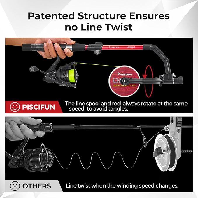 Piscifun Speed X Fishing Line Spool with Unwinding Function No Twist Line with Adjustable Aluminium Handle for Spinning Reel, Bait Reel and Spincast Reel