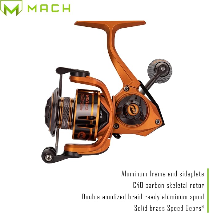 Lew's MACH Crush Spinning Fishing Reel, 6.2:1 Gear Ratio, Right or Left-Hand Retrieve, Aluminum Frame, Premium 11 Bearing System