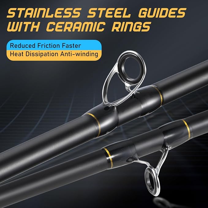 Sougayilang Spinning & Casting Fishing Rods, 2-Piece Strong Carbon&Glass Composite Trolling Rod Offshore Surf Pole for Bass, Trout, Panfish, Catfish