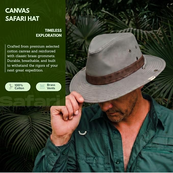 TOP-EX Cotton Aussie Outback Safari Hat, UPF 50+ Sun Hat Wide Brim with Chin Strap, Breathable Packable Bush Hat Men Women