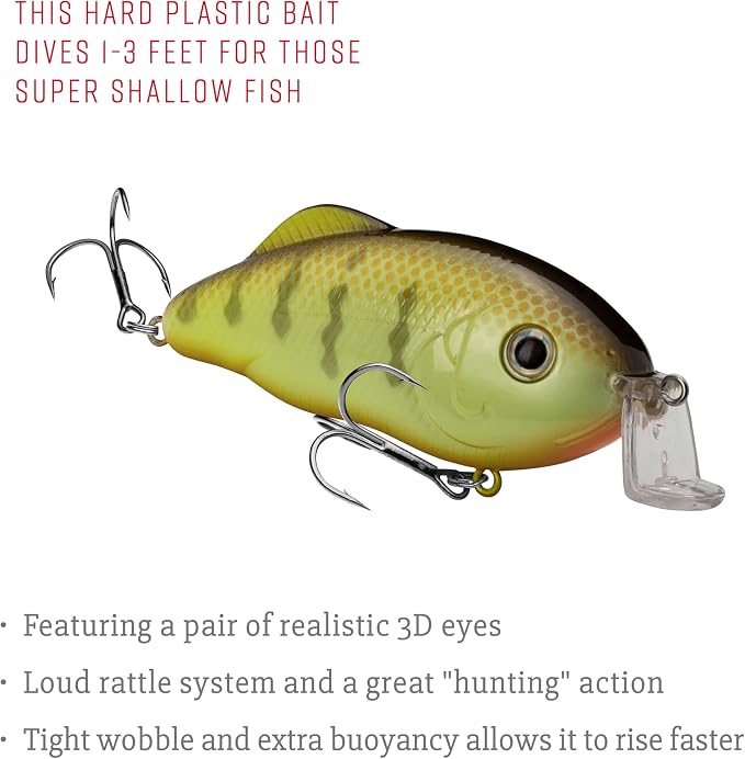 Strike King Hybrid Hunter Shallow Jr. Fishing Lure, Shallow Diving Crankbait, 90-Degree Bill, 3D Eyes, Loud Rattle, Dives 1 to 3-Feet,Size 4 & 6 Treble Hooks