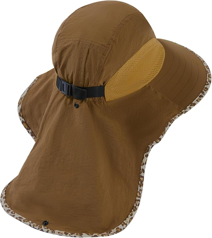 BASSDASH UPF 50+ Unisex Water Resistant Wide Brim Sun Hat with Large Neck Flap Ponytail Fishing Hat for Men Women