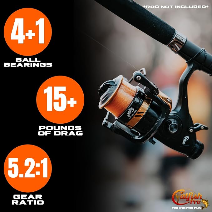 Catfish Pro Fishing for Fun Spinning Reel | Already Spooled with 20 LB Mono Fishing Line | Easy to Use Reel to Catch Fish