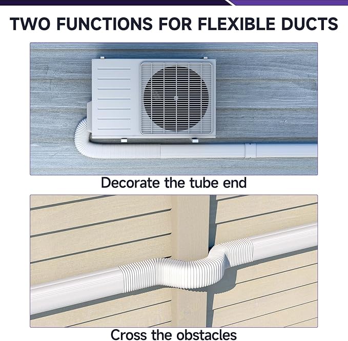 5" Width x 2.6 Ft Flexible Duct, PE Material, Mini Split Line Set Cover Part, Air Conditioner Accessories for Mini Split Air Conditioners and Central AC, White