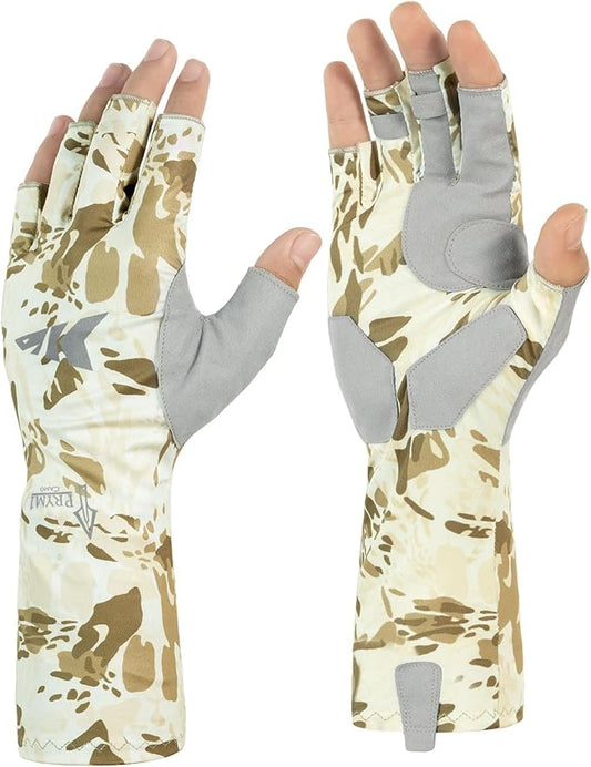 KastKing Agies Fishing Gloves Men, UPF 50+ Sun Gloves UV Protection, Cooling Quick-Dry 3/4 Fingerless Gloves with Extended Cuff, Microfiber Palm & Pull Tabs, for Fishing, Kayaking, Hiking, Hunting