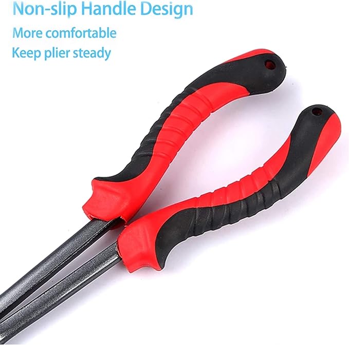 11" Long Nose Fishing Pliers, Straight & Bent Jaws, PTFE Coated Corrosion Resistant, Hook Remover & Braid Cutter Fishing Needle Nose Pliers, Saltwater Freshwater Gear for Bass Snook Trout