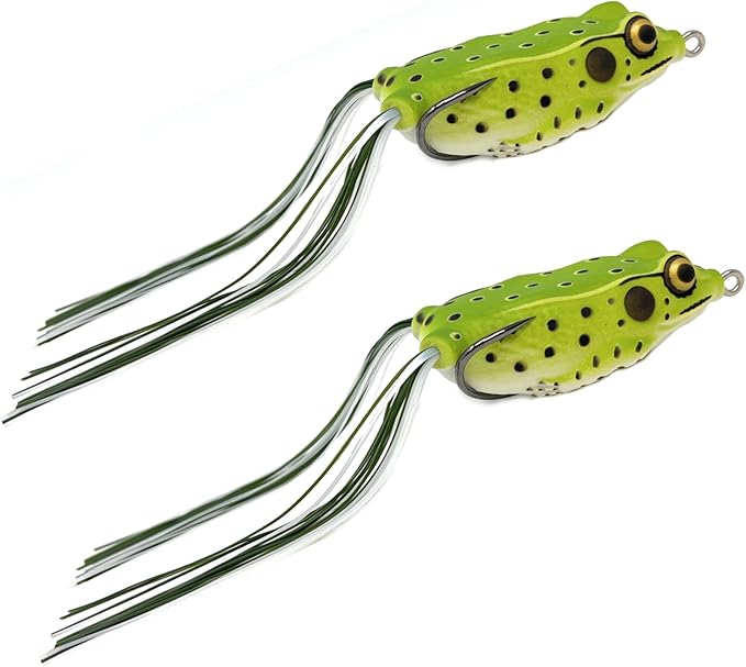 Reaction Tackle Hollow Body Frogs for Bass Fishing - Ultra Realistic Weedless Top Water Frog Lure for Bass, Snakehead, Pike and More - Floating Topwater Fishing Lures - 2 Pack