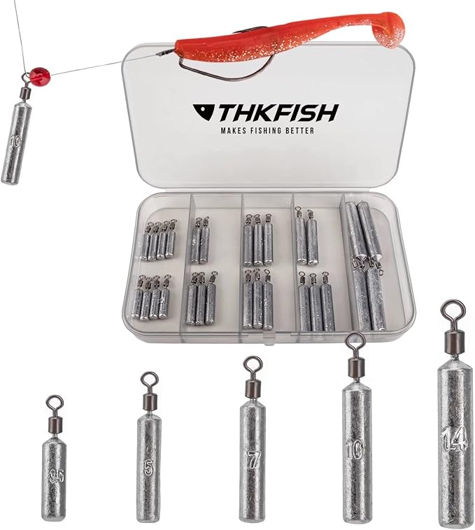 THKFISH Fishing Weights Sinkers Set, 60PCS Fishing Sinker Drop Shot Weights Kit,Drop Shot Rig Wacky Hooks for Saltwater Freshwater Bass Fishing