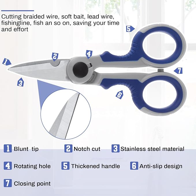 Honoson 2 Pcs 5.7" Fishing Scissors Braided Line Cutters Fishing Heavy Duty 3cr13 Non Slip Serrated Edge Scissors Saltwater Freshwater Braid Multi Function Snips for Trimming (Blue Gray)