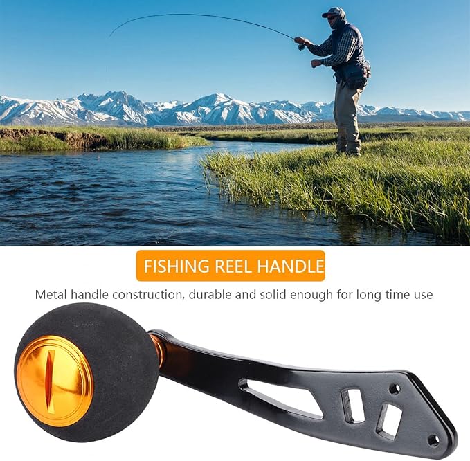 Fishing Reel Handle Replacement, Power Handle with EVA Knob Single Rocking Arm for Low Profile Baitcasting Reels, Upgrade & Repair Tool Accessories (Black Gold)
