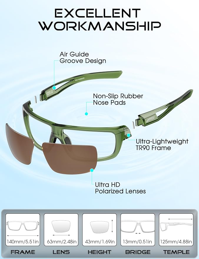 ATTCL Polarized Sunglasses Men Sports: UV Protection Lightweight TR90 Frame Anti-Slip Wrap-Around for Driving Fishing Golf