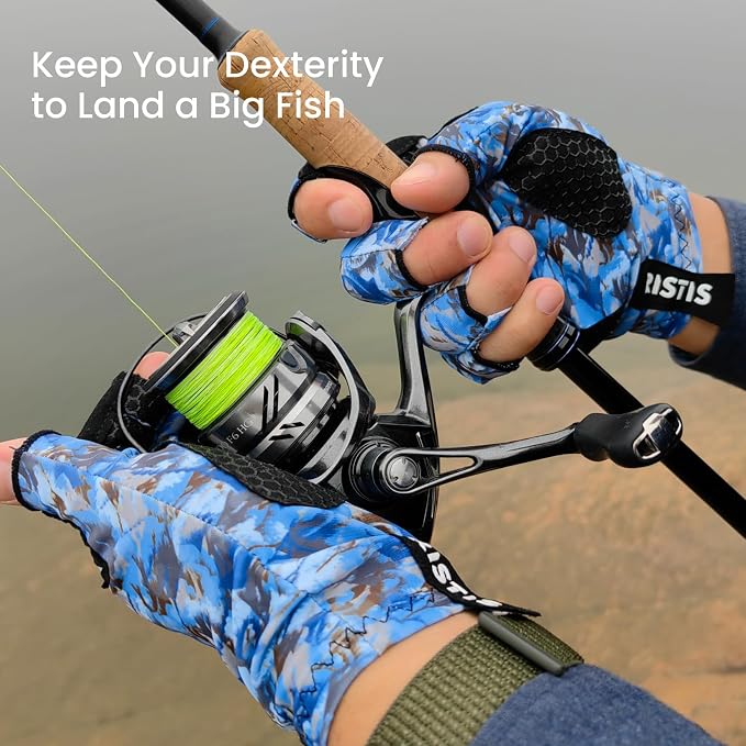 Pristis Half-Finger Fishing Gloves, UPF 50+ Breathable Quick Drying Fingerless Sun Gloves for Women Men, Fly Fishing Hunting Paddling Sailing Kayaking Hiking Canoeing Cycling
