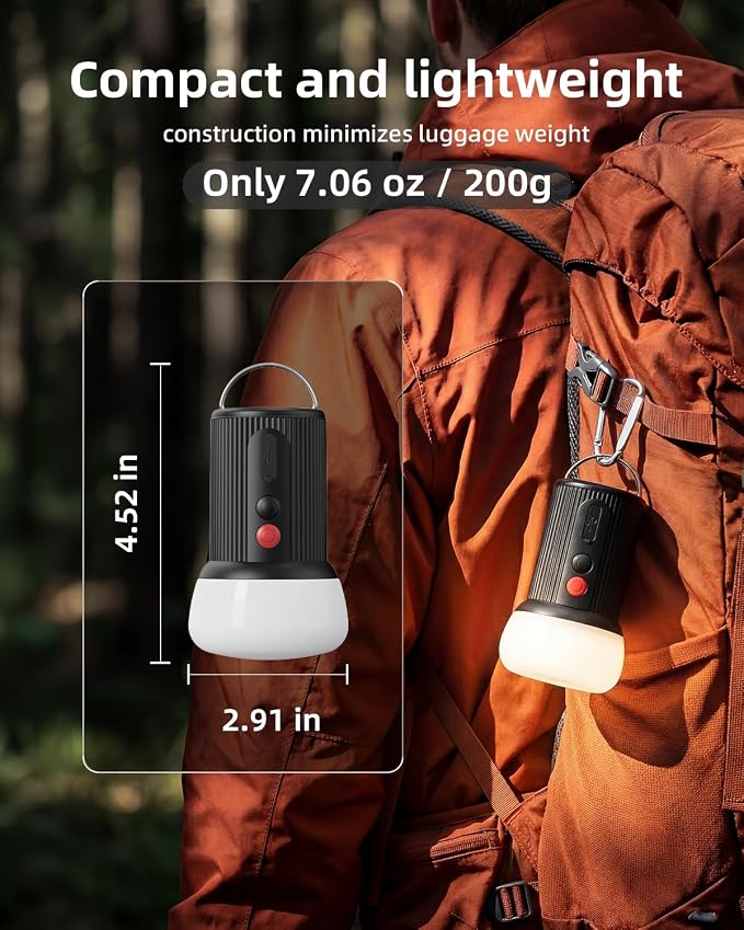 LED Rechargeable Camping Lantern with Hook - 6000mAh Emergency Outdoor Camping Lights, IPX5 Water Resistant Portable Tent Lights for Hiking, Backpacking, Fishing, Outages (Black 2Pack)