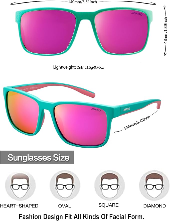 Jefoo Polarized Fishing Sunglasses for Men Women Kayaking Surfing Driving Lightweight Sports Sun Glasses UV Protection