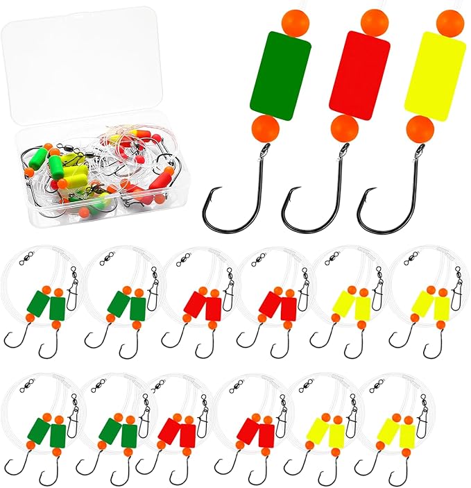 Pompano Rig Saltwater Surf Fishing Rigs – Double Drop Leader Rigs with Hooks, Floats, Beads & Snap – Easy Pre-Tied Terminal Tackle for Pompano, Whiting, Redfish