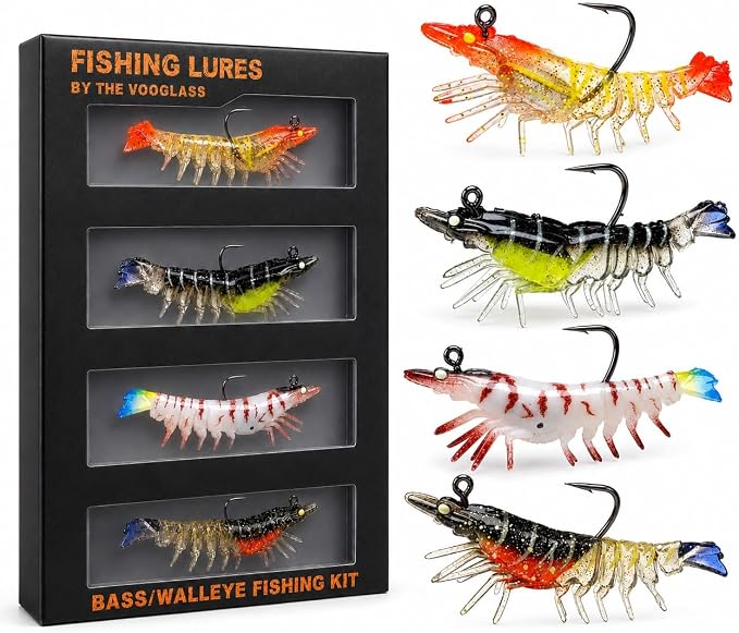 Soft Fishing Lure Kit for Bass/Trout/Pike/Salmon, 4Pcs Fishing Gear for Individually Packaged Baits with Gift Box