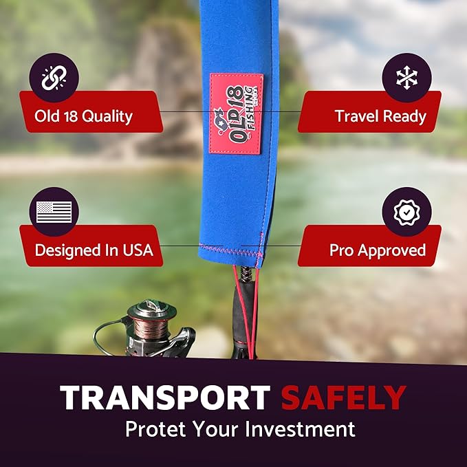 OLD18 Neoprene Fishing Rod Sleeve - Protective Rod Sock for Fishing Poles 6'-8' - Hook-Resistant Fishing Rod Case for Storage & Transport - Helps Keep Rods Afloat