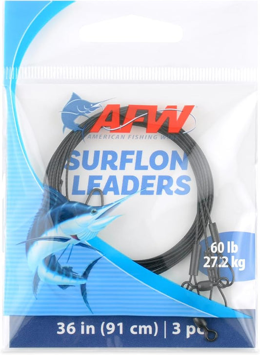AFW Surflon Fishing Leaders – Black Nylon Coated Stainless Steel Wire, Swivel & Snap, 3 Pack, Variety Pack – Strong Leader Line for Catfishing & Toothy Game Fish
