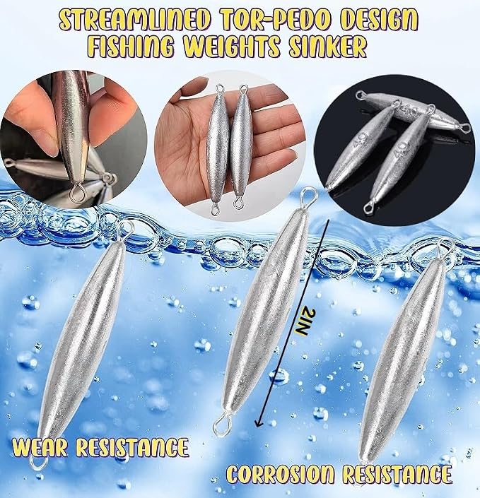 10PCS Fishing Weights Torpedo Sinkers Inline Trolling Sinkers Weights Kit Fishing Sinkers Catfishing Sinkers Saltwater Fishing Torpedo Weights Double Ring Sinkers - 1oz(30g)