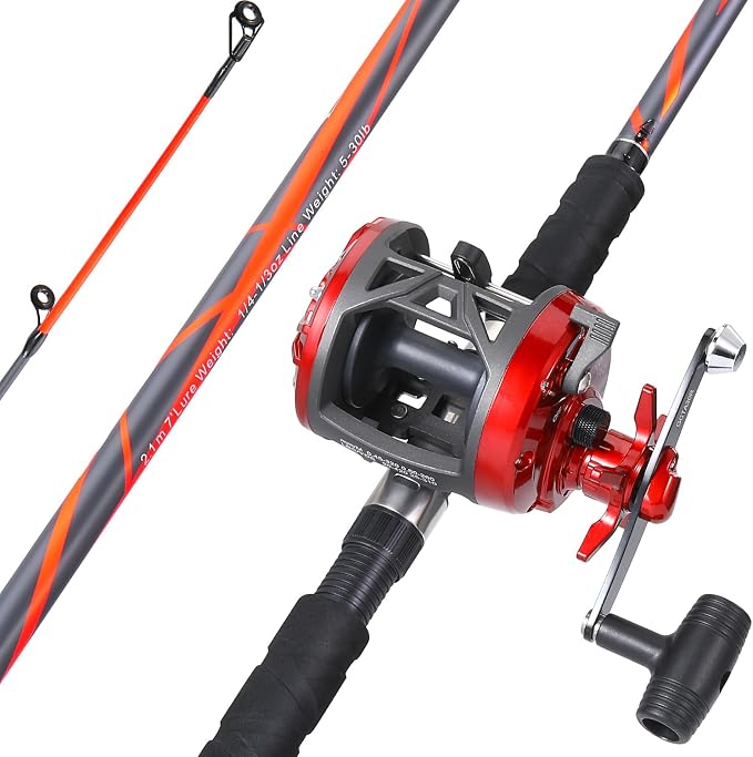 Sougayilang Progressive Glass Fishing Pole Conventional Reel Combo Medium Heavy for Catfish Salmon and Steelhead-7'0"
