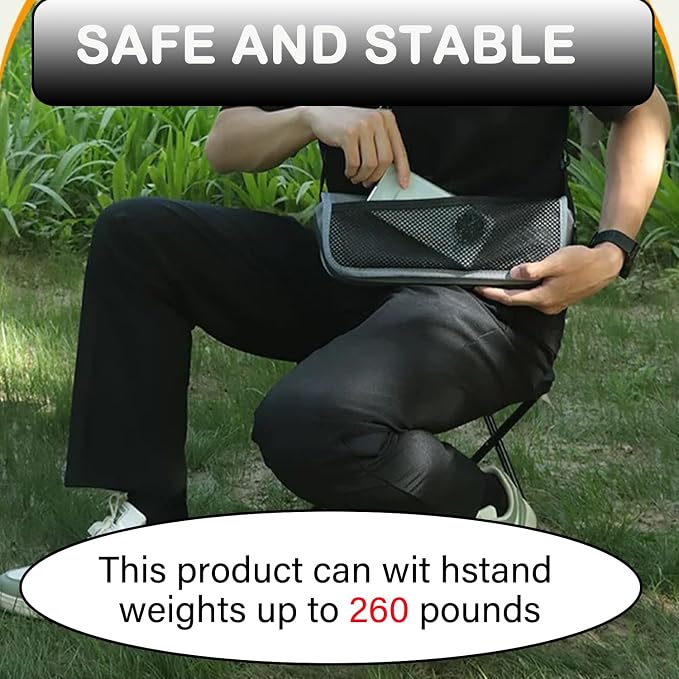 Portable Collapsible Stool, Large Camping Chair Supports 260 lbs, Adjustable Shoulder Strap Folding Stool, Ultralight Collapsible Stools with 2pcs storage bags for Hiking, Fishing, Outdoor (Gray)
